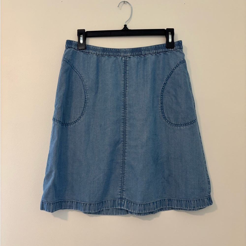 J. Jill Light Blue Denim A-Line Skirt with Front Patch Pockets